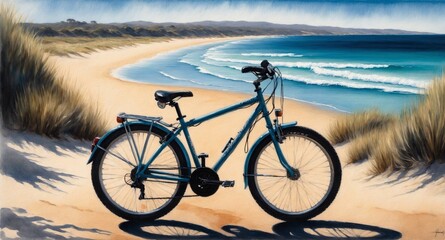 Fototapeta premium blue bicycle on the beach