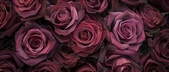 Burgundy roses with velvety petals, each bloom exuding deep, rich hues and luxurious textures that convey passion