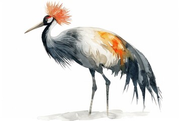 Obraz premium Crowned crane, Pastel-colored, in hand-drawn style, watercolor, isolated on white background