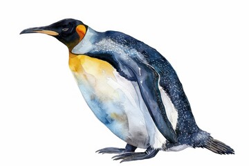 Emperor penguin,  Pastel-colored, in hand-drawn style, watercolor, isolated on white background
