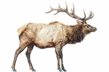 Elk,  Pastel-colored, in hand-drawn style, watercolor, isolated on white background