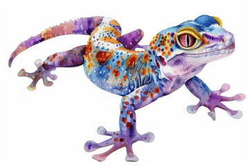 Gecko,  Pastel-colored, in hand-drawn style, watercolor, isolated on white background