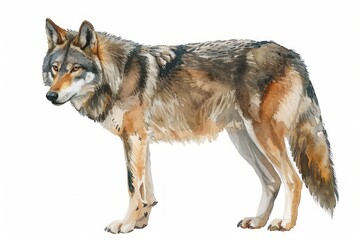 Obraz premium Gray wolf, Pastel-colored, in hand-drawn style, watercolor, isolated on white background
