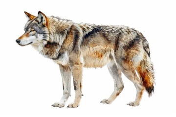 Obraz premium Gray wolf, Pastel-colored, in hand-drawn style, watercolor, isolated on white background