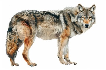 Fototapeta premium Gray wolf, Pastel-colored, in hand-drawn style, watercolor, isolated on white background