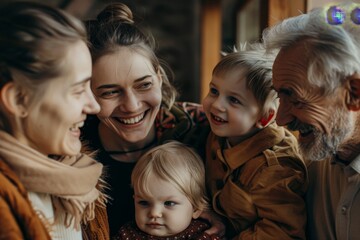 Individuals from various generations standing side by side in a group, A family with members of different generations coming together for a special occasion