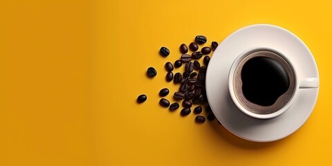 a cup of coffee, a poster background image of a coffee cup, coffee beans