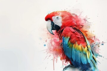 Parrot,  Pastel-colored, in hand-drawn style, watercolor, isolated on white background