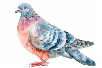 Pigeon,  Pastel-colored, in hand-drawn style, watercolor, isolated on white background