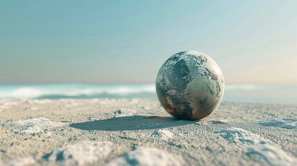 Earth globe near the river, concept of water and drought problem 