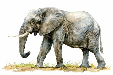 African bush elephant,  Pastel-colored, in hand-drawn style, watercolor, isolated on white background