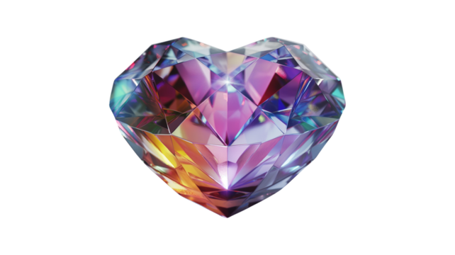 Colorful Diamond with Hearts and Stars Jewelry and crystal isolated on a transparent background