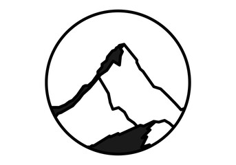 Icono negro de montaña en fondo blanco.