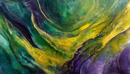 a textured background of green yellow and blue paint swirl expressive figural distortions in the vein of dark violet and dark amber lo fi aesthetics