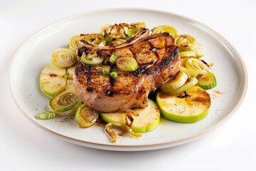 Allspice Pork Chops with Golden Leeks and Apples