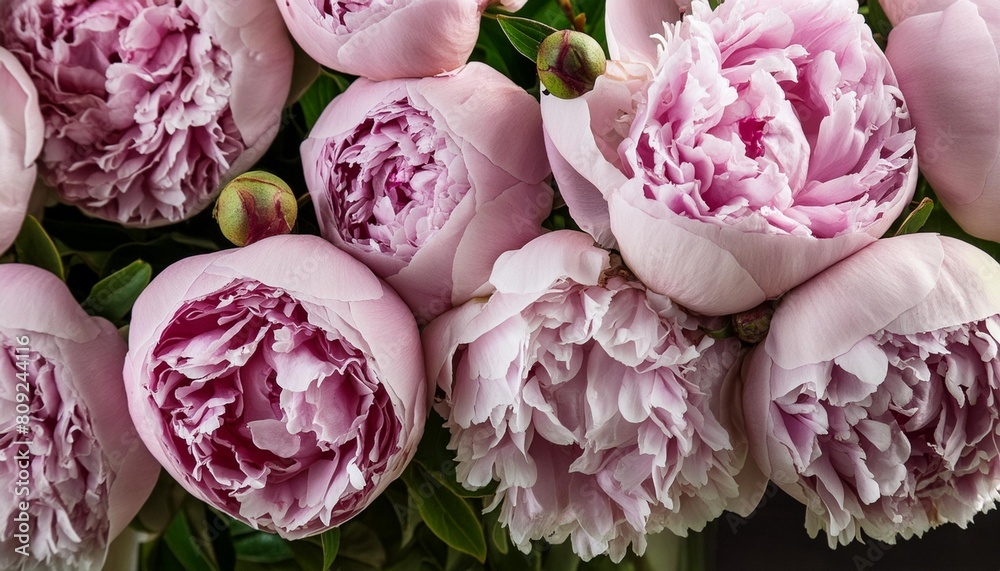 Sticker colorful background of pink peonies close up