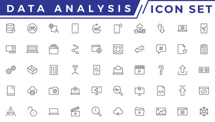 Data analysis thin line icon mega set. Data processing outline pictograms for website and mobile app GUI. Digital analytics simple UI, UX vector icons