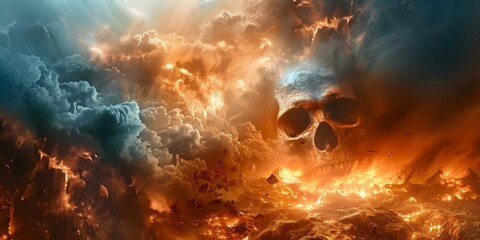 Giant skull gateway to demonic lord in fiery underworld landscape of destruction. Concept Horror Photography, Fantasy Art, Surreal Portraits, Dark Edits, Apocalyptic Scenes