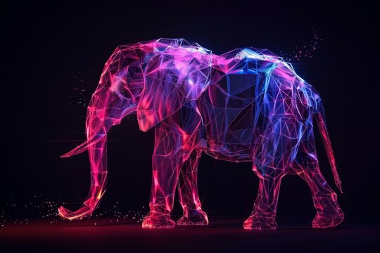 digital glowing elephant of 3d triangular polygons