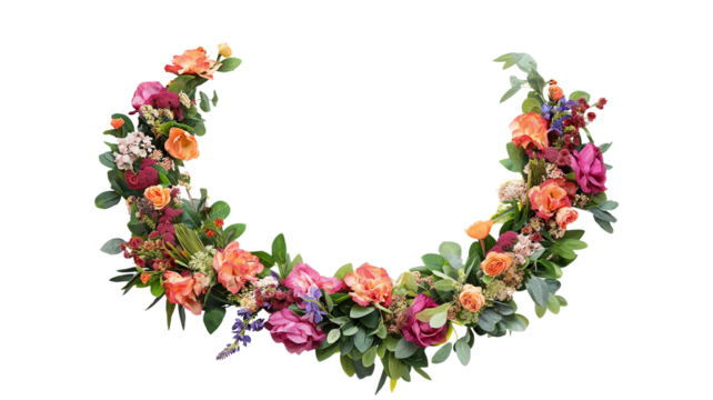 Colorful Flower Wreath Decoration for special occasions isolated on a transparent background