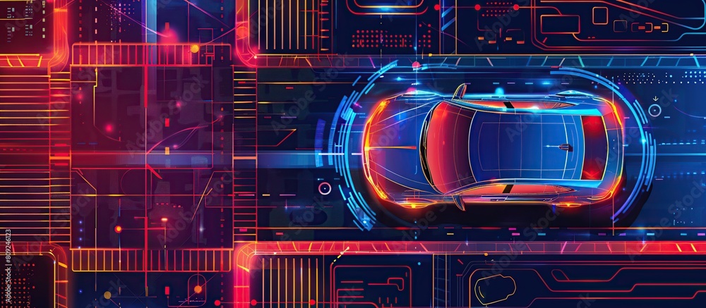 Aufkleber Smart car tech with HUD autonomous driving graphics sensors radar. Concept smart car technology.
