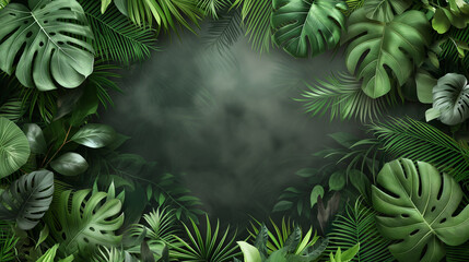 Fototapeta premium A lush green jungle with a large leafy green plant in the center