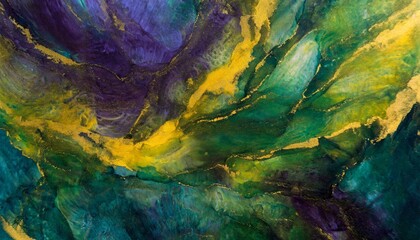 a textured background of green yellow and blue paint swirl expressive figural distortions in the vein of dark violet and dark amber lo fi aesthetics