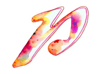 A large, vibrant watercolor letter "P" in a rainbow of colors stands out against a pure white background, adding a splash of creativity and liveliness