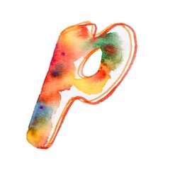 A small, vibrant rainbow watercolor letter "п" against a white background, showcasing lively colors and artistic charm, adding whimsy to any design