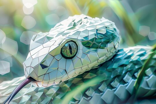 digital glowing snake of 3d triangular polygons