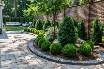 Brick Patio With Stone Walkway and Landscaping