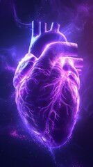 Glowing purple human heart illustration