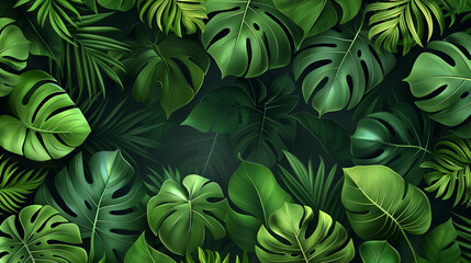 A lush green background with many leaves and vines