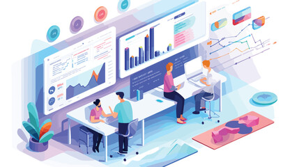 People manage dashboard isometric vector illustrati