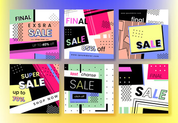 Colorful abstract geometric mega sale different post collection. Template design for special offers different advertisement. Vector eps 10
