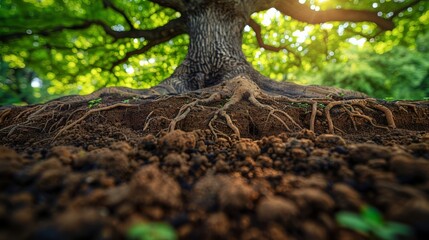 Obraz premium Exposed tree roots on a forest floor