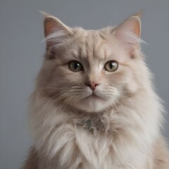 Majestic fluffy Cream-Colored Long-Haired Cat Posing Against a Neutral Background