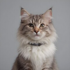 Obraz premium Majestic fluffy Cream-Colored Long-Haired Cat Posing Against a Neutral Background
