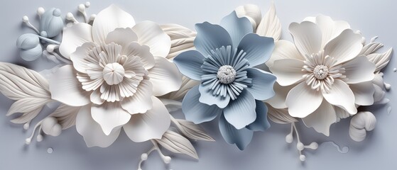 Elegant Paper Flower Arrangement on Light Blue Canvas