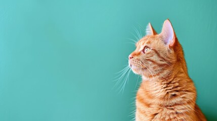 Majestic Golden Cat Against Blue Wall