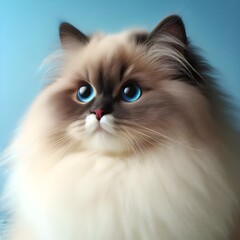 Majestic fluffy Cream-Colored Long-Haired Cat Posing Against a Neutral Background, ragdoll