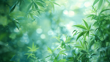 A lush green field of marijuana plants - obrazy, fototapety, plakaty