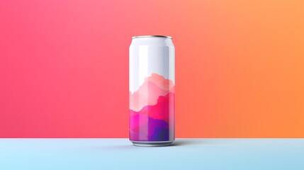 Modern Beverage Can With Vibrant Abstract Design Against Colorful Background. Generative AI