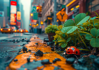 Ladybug and traffic lights on the street