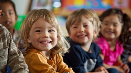 Obraz premium a group of children sitting next to each other smiling