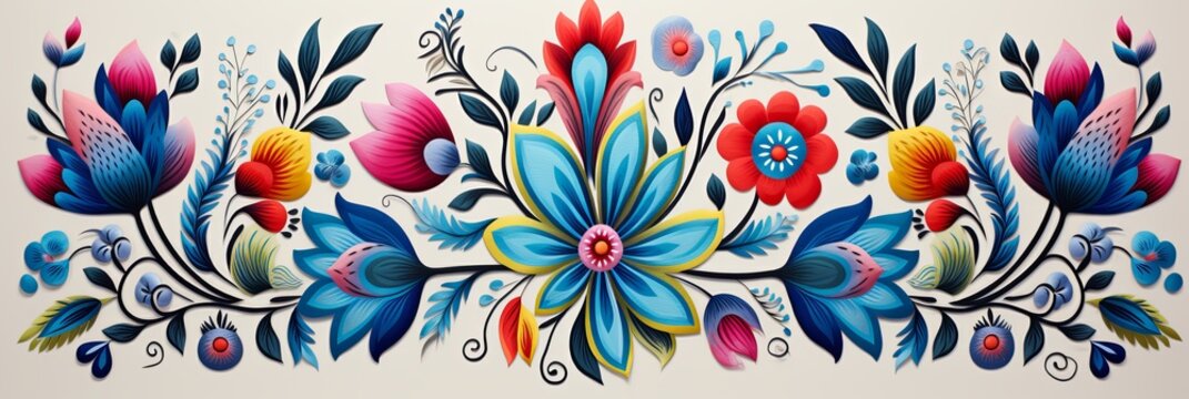 Colorful and dynamic Hungarian folk embroidery
