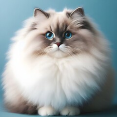 Majestic fluffy Cream-Colored Long-Haired Cat Posing Against a Neutral Background, ragdoll