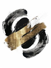 Fototapeta premium A painting featuring black and gold colors, set against a white background