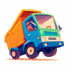 Naklejka premium Engaging blue cartoon tipper truck, designed to captivate kids' imaginations and introduce them to the basics of construction vehicles