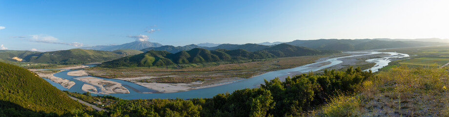 Fototapeta na wymiar Albania Vjosa wild river beautiful panoramic view in summertime